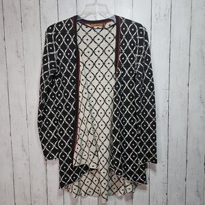 Belldini Women's Black Cream Cotton Blend Cardigan Sweater Long Open Size Large.